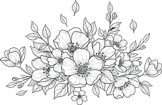 Elegant Line Art Floral Bouquet Illustration