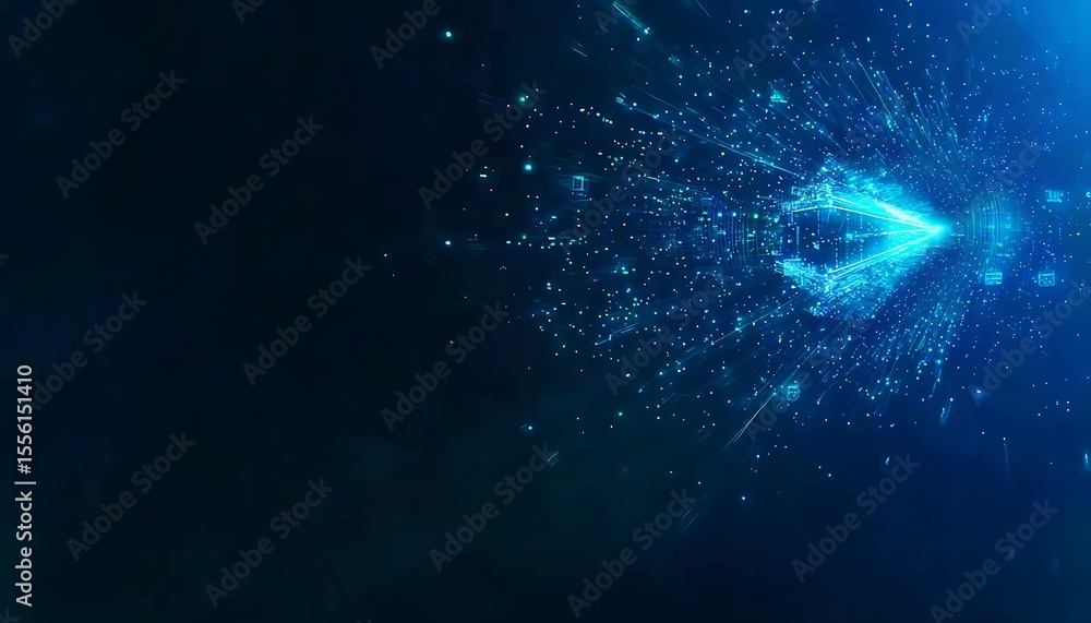 Poster dynamic blue burst of light with digital effects creating a vivid futuristic background for technolo
