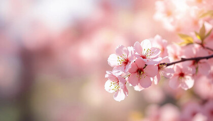 Delicate pink cherry blossoms on branch pink flowers