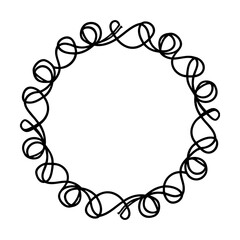 Abstract black swirls forming a decorative circular frame on a white background
