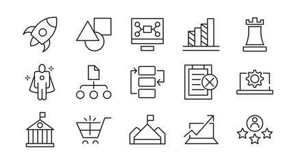 Creative Business Solutions line icon set. Ideas, brainstorming, solutions, adaptability, innovation, analysis, strategy, problem-solving line icon set. Ui thin line icon pack.