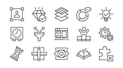 Creative Business Solutions line icon set. Ideas, brainstorming, solutions, adaptability, innovation, analysis, strategy, problem-solving line icon set. Ui thin line icon pack.