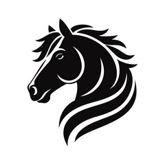 Horse head logo vector illustration template black and white. Simple hand draw design icon 