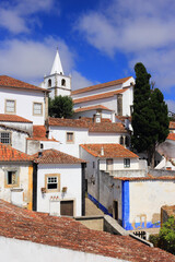 Portugal, Lisbon. Picturesque, medieval town of Obidos. Typical 18th - 19th century houses within...