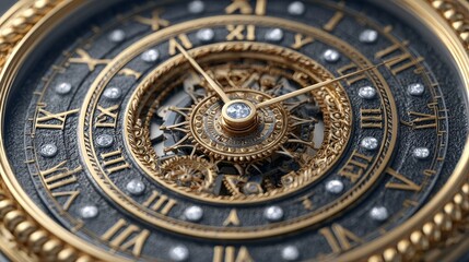 Fototapeta premium Exploring the intricate mechanism of a mechanical clock gears and cogs in a jewel-encrusted timepiece from a close-up perspective
