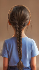 Child with braided hair indoor setting portrait photography soft lighting rear view youthful innocence