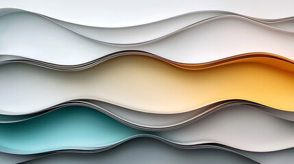 Obraz premium Abstract Flow of Colorful Paper Waves in Soft Tones of White, Yellow, Orange, and Blue for Modern Design Projects