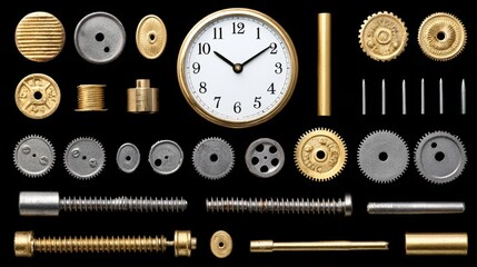 Exploded view of mechanical clock internals macro photography of gears and watch components in gigapixel standard