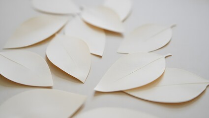 White Paper Leaves Arranged on Light Grey Surface – Minimalist Flat Lay for Creative Design