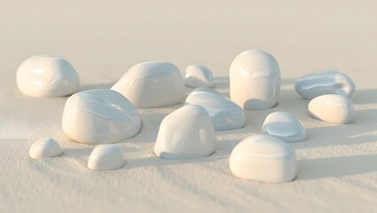 White Polished Stones on Textured Sand – Minimalist Zen Spa Background