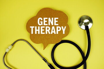 Gene Therapy text message on speech bubble with stethoscope on yellow background