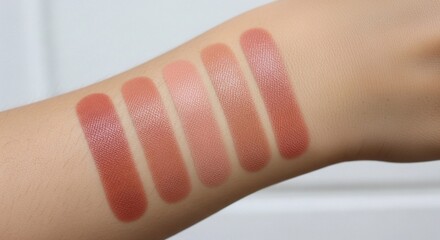 Lipstick swatches on arm, showing various nude shades, for beauty blogs and makeup tutorials