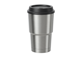 Metal cup with black lid smooth silver finish and subtle shadow