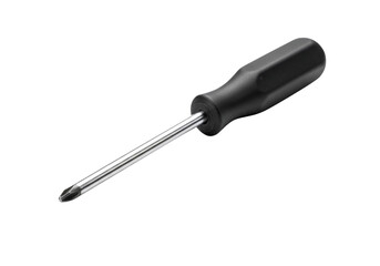 Phillips head screwdriver with black handle silver shaft isolated
