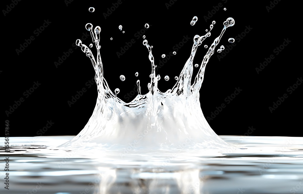 Poster high-speed splash of water on a dark background capturing the essence of motion and fluidity in liqu