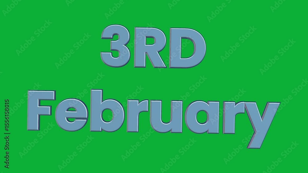 Poster 1st to 28th february 3d rotating calendar text animation on green screen background