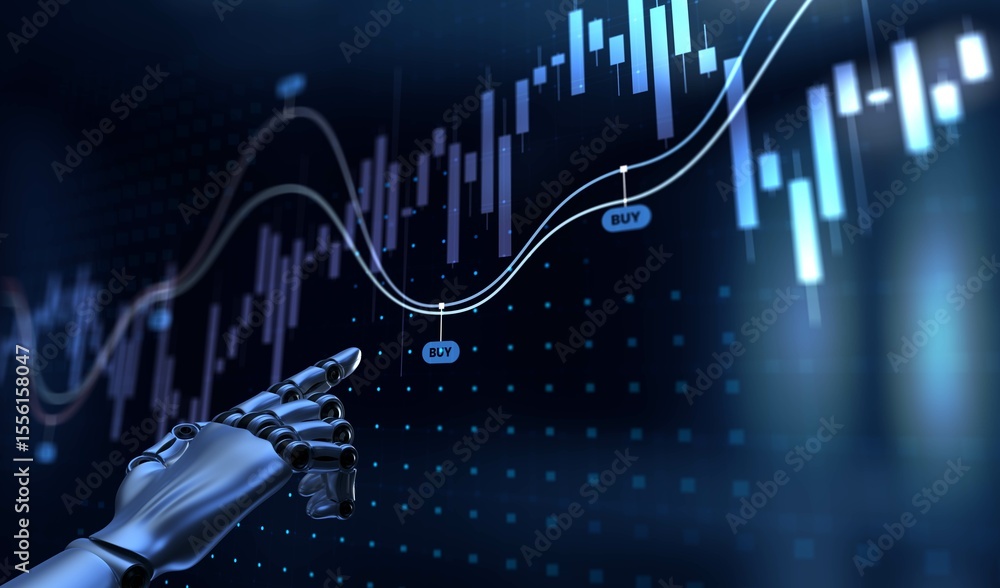Aufkleber advanced robotic integration in financial market analysis. 3d render.
