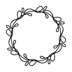 Elegant floral wreath design outline in black perfect for invitations and decorative elements