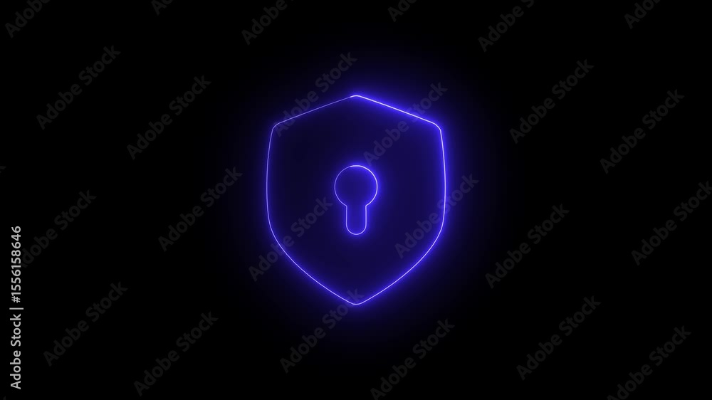 Poster glowing neon lock setting animation icon security privacy password protection safety animated on bla