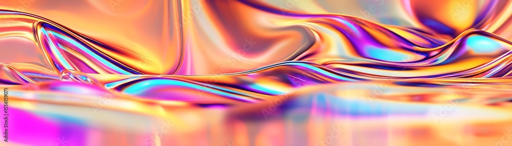 Poster colorful wave pattern with vibrant gradients in an abstract design, showcasing fluid shapes and shim