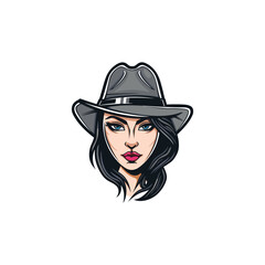 Illustration of woman wearing hat logo design template vector flat