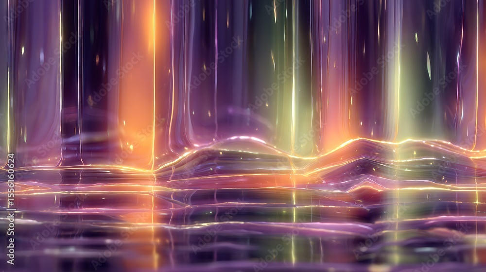 Aufkleber abstract digital art of colorful fluid waves reflecting light in a dreamy environment with shimmer a