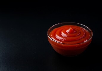 Bowl of ketchup on dark background  