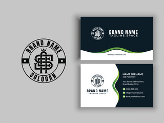 Minimalist ase Monogram, Business Card Layout with QR Code and Branding design	