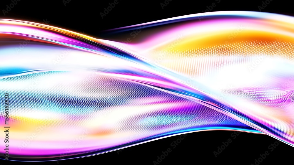 Poster abstract colorful wave design with glowing light trails on a dark background for modern digital conc