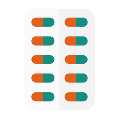 Color capsule blister pack icon, flat medical drug illustration for health and pharmacy use