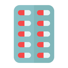 Color capsule blister pack icon, flat medical drug illustration for health and pharmacy use