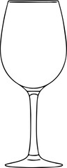 vector line art illustration of wine glass, isolated on white