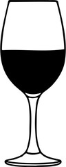 vector line art illustration of wine glass, isolated on white
