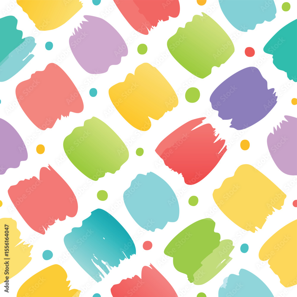 Poster seamless pattern of colorful abstract brush strokes and dots background blue