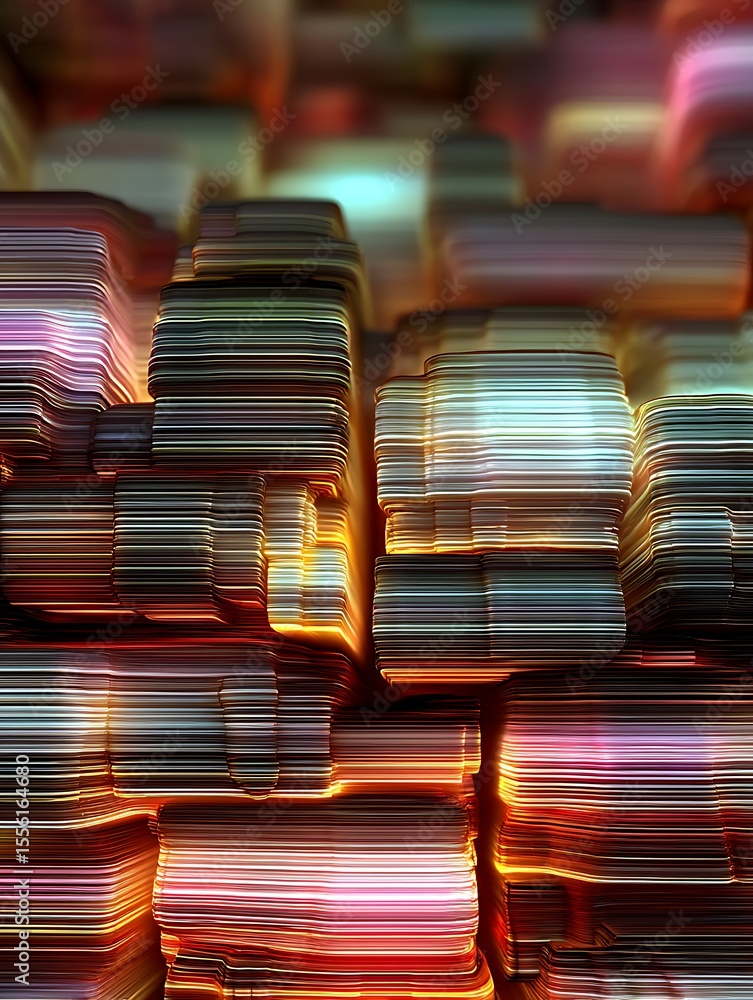 Poster abstract colorful stacked textures with glowing highlights and flowing lines in a digital art compos