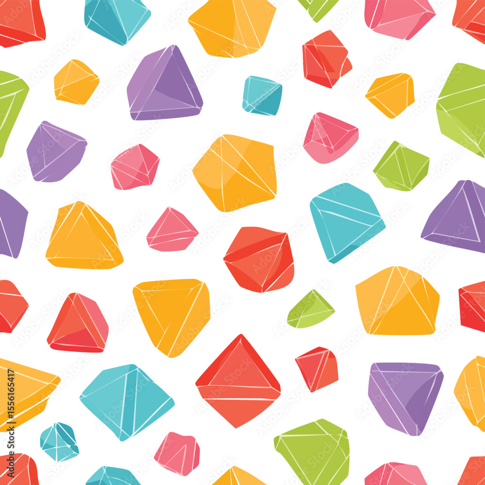 Poster seamless pattern of colorful faceted geometric shapes on white background geometric pattern