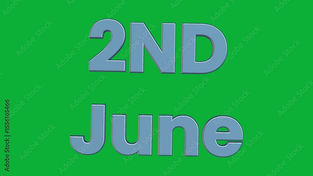 Poster 1st to 30th june 3d rotating calendar text animation on green screen background