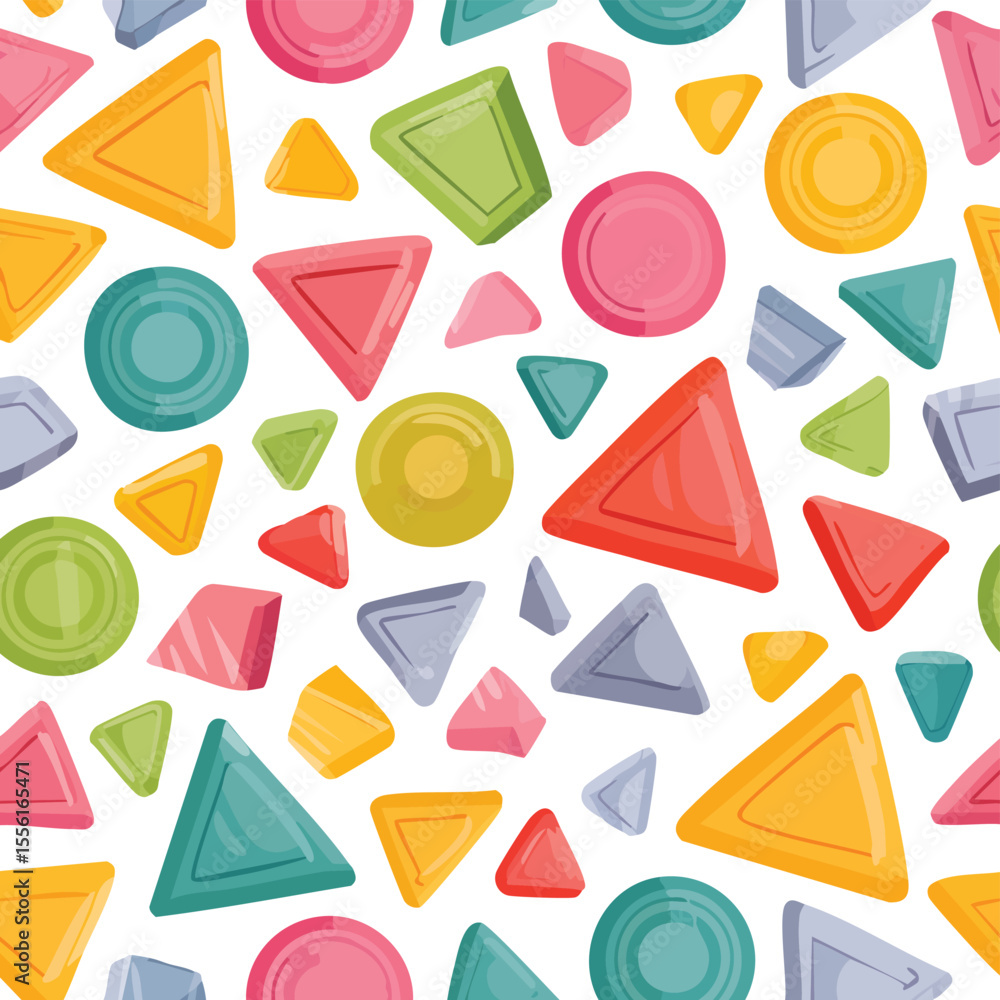 Poster seamless pattern of colorful geometric shapes on white background triangle circle