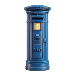 Vintage Style Blue Post Box with Rounded Top and Detailed Design, Ideal for Traditional Mail Collection in Urban or Rural Settings