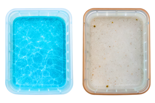 Comparison of a new and a used water filter cartridge isolated with transparent background