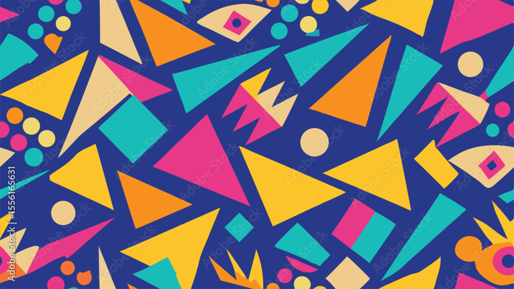 Poster retro geometric pattern with colorful shapes on blue background abstract bright