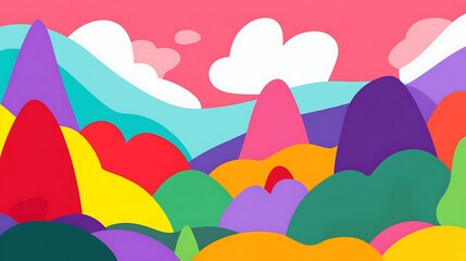 Colorful abstract layered mountains and clouds