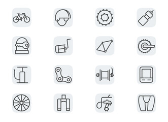 Spare parts for the bike. Concept editable stroke outline icons set isolated on white background flat vector illustration. Pixel perfect.
