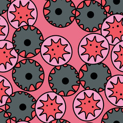 Fototapeta premium Seamless pattern with geometric aboriginal ornament. Ethnic tribal rounded color background. Afican, australian motiph. Dots painting. Vector illustration, template design for cloth, card, fabric.