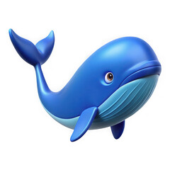 Cute cartoon whale 3d render isolated on transparent background
