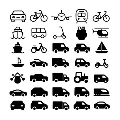Transportation Icon Set: Car, Bike, Plane, Boat, and Train