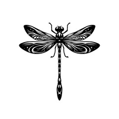 Vector illustration of a stylized black silhouette dragonfly