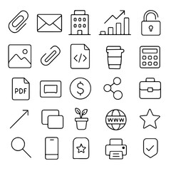 A comprehensive collection of modern flat icon set, designed for visual communication, these versatile icons symbolize a wide range of themes from documents and settings to technology and business.
