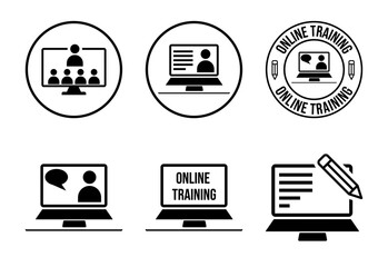 Online training icons set design, Webinar icon for website design, logo, app, template, ui black on white background