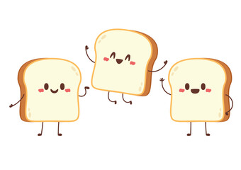 Cute happy toast. Vector cartoon character illustration icon design. Isolated on white background. Bread character design.